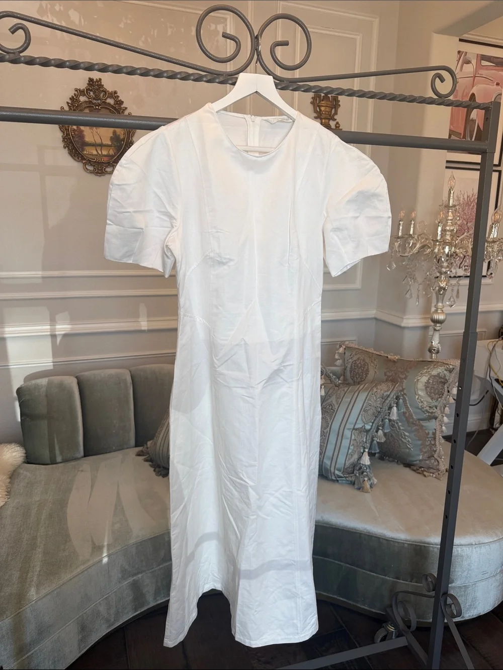 NWOT  ZARA WOMAN COLLECTION White Puff-Sleeve Midi Dress SIZE L